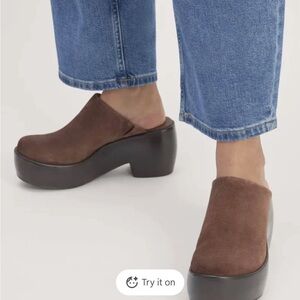 Everlane Brown Suede Platform Mules